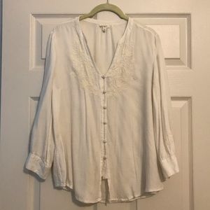 White embroidered long sleeve top